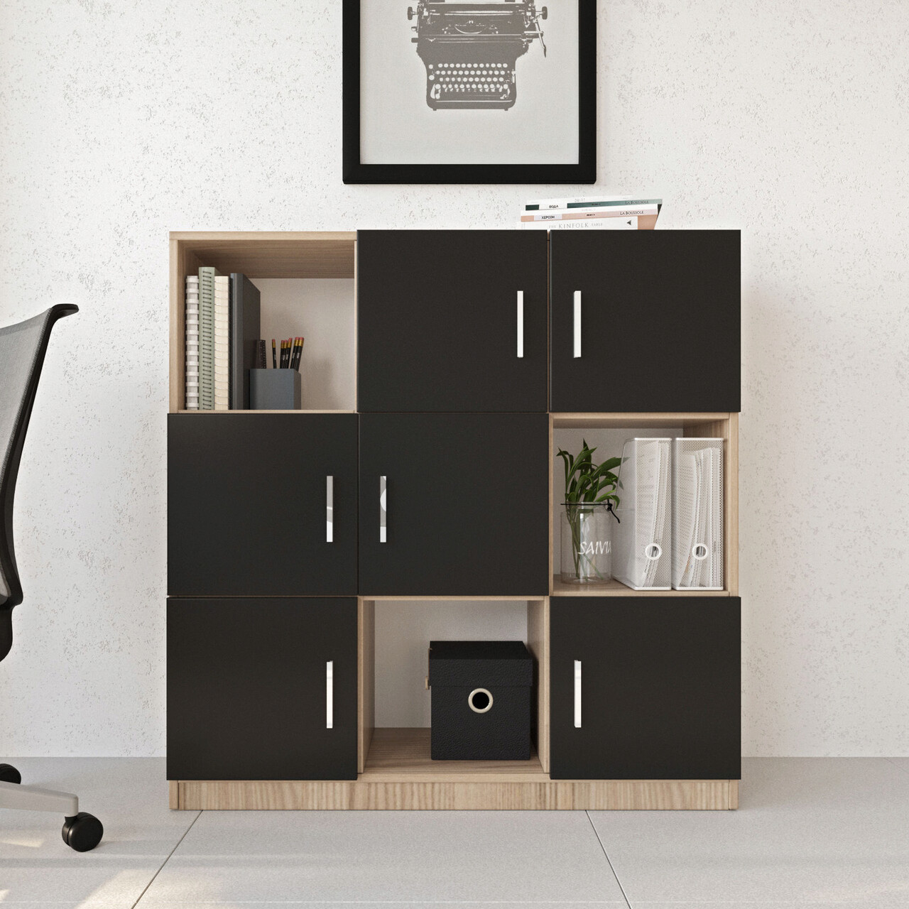 Dulap multifunctional, Hanah Home, Vo7-Ob, 119.9x121.8x37.6 cm, Stejar / Negru - imagine 7